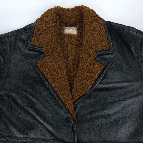 NEW Free People London Vegan Coat Black Sherpa 90s Y2k Grunge Boho Downtown Girl - Picture 3 of 12